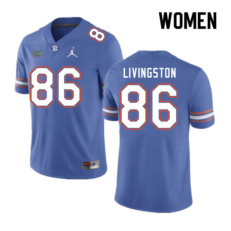 Women #86 Tony Livingston Florida Gators College Football Jerseys Stitched-Royal